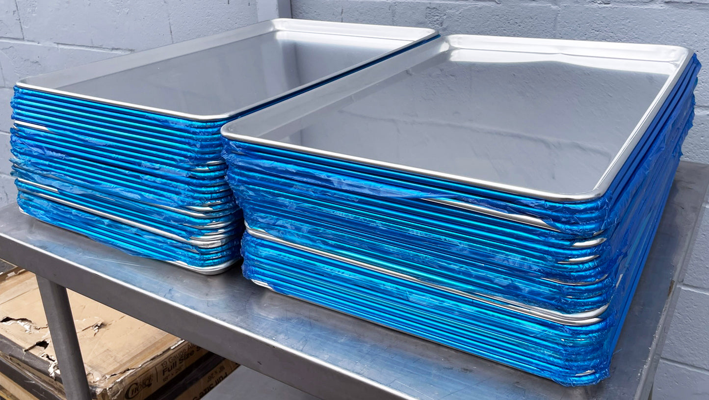 Lot Of (50) NEW Choice 407BUNFULL 19 Gauge Commercial Aluminum Baking Sheet Pans