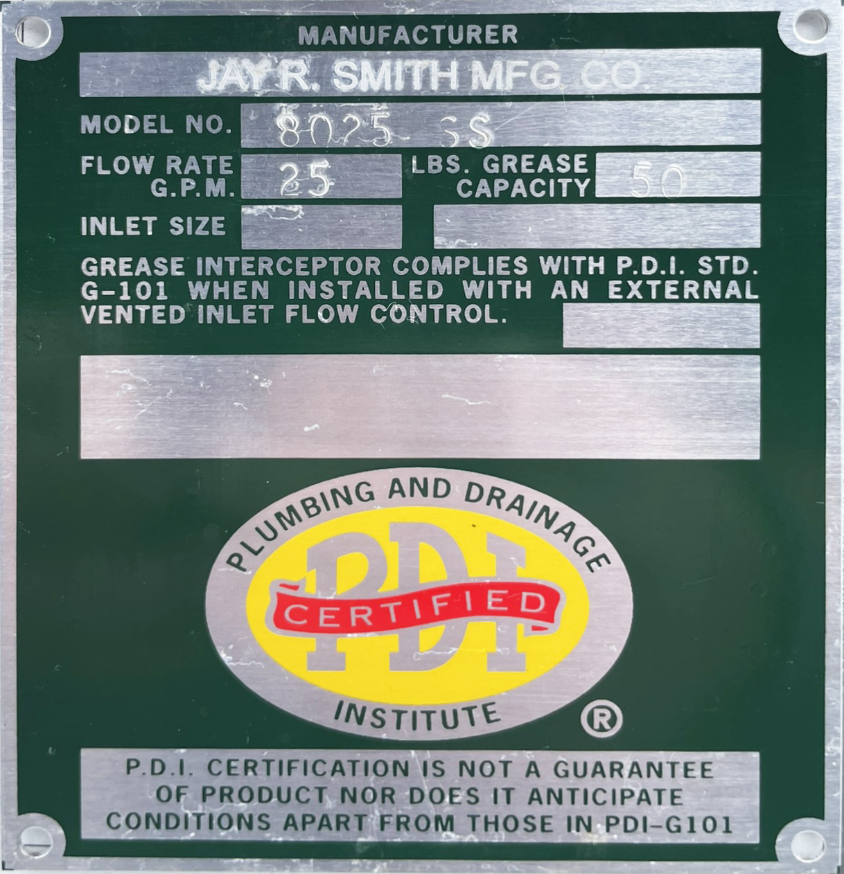Jay R Smith (8025SS) Stainless 50lb Restaurant Kitchen Grease Trap Interceptor