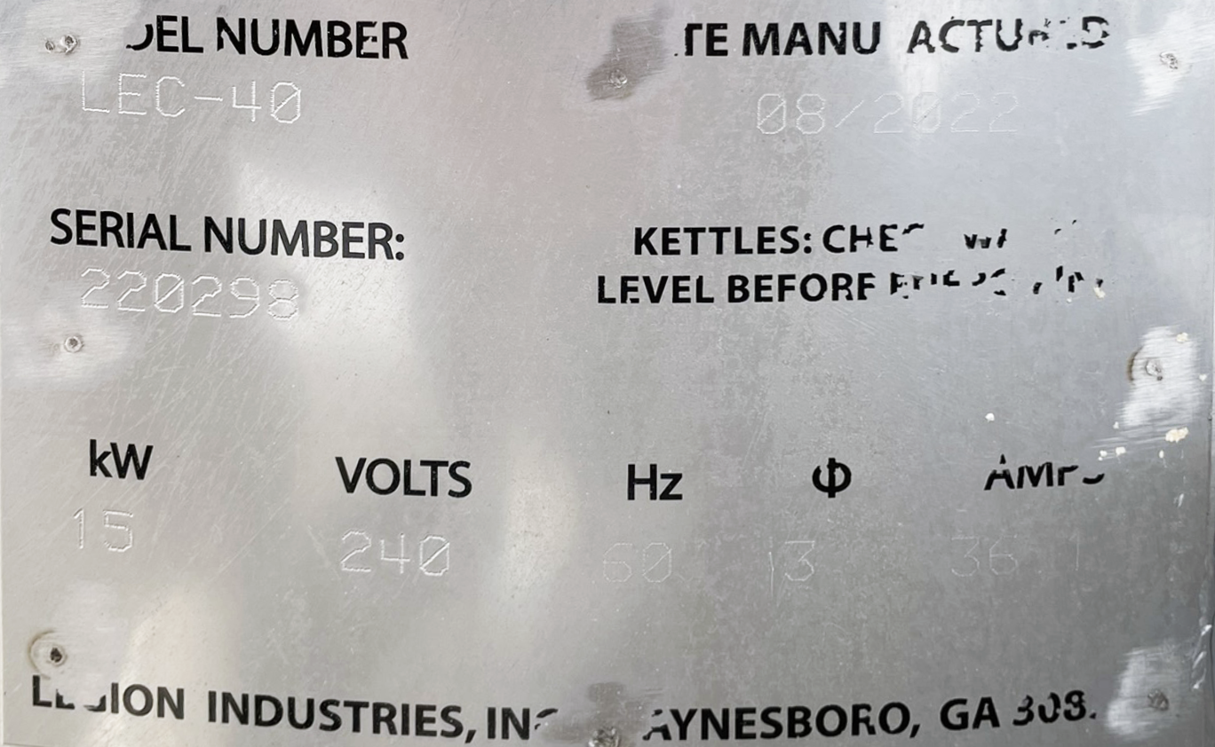 Legion (LEC-40) 40 GAL Industrial 150℉-260℉ Stationary Insulated Electric Kettle