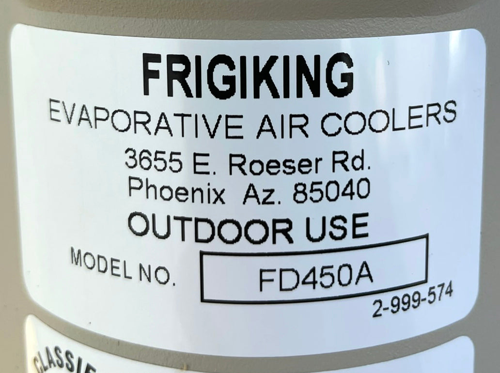 NEW Frigiking (FD450A) 4,500CFM Residential Down Draft Evaporative Swamp Cooler