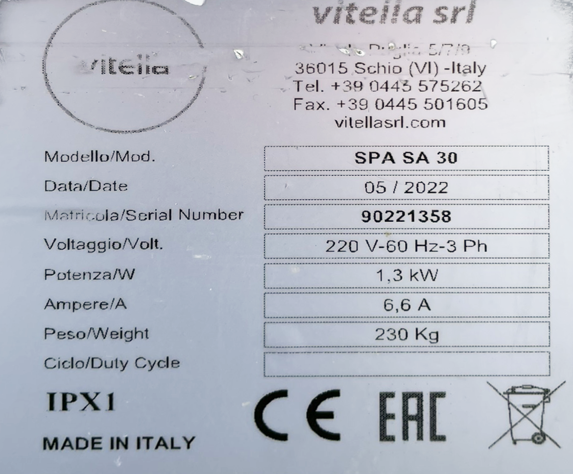 Vitella (SPASA30) 30-Part (40g TO 135g) Semi-Automatic Commercial Bakery Dough Divider Rounder