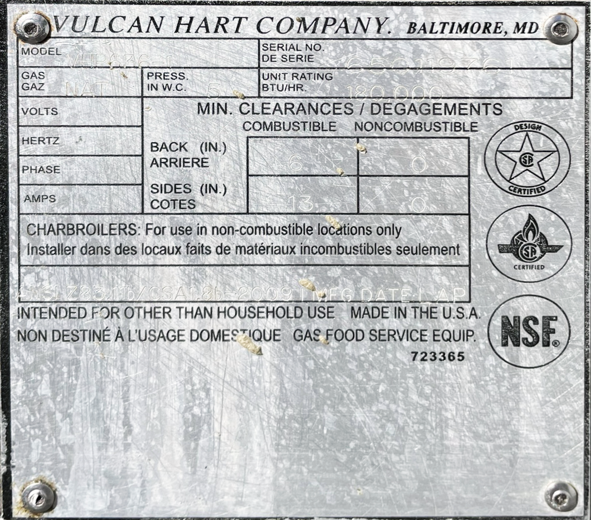 Vulcan (VHP636) 36″ Countertop 6-Burner Commercial Gas Restaurant Range