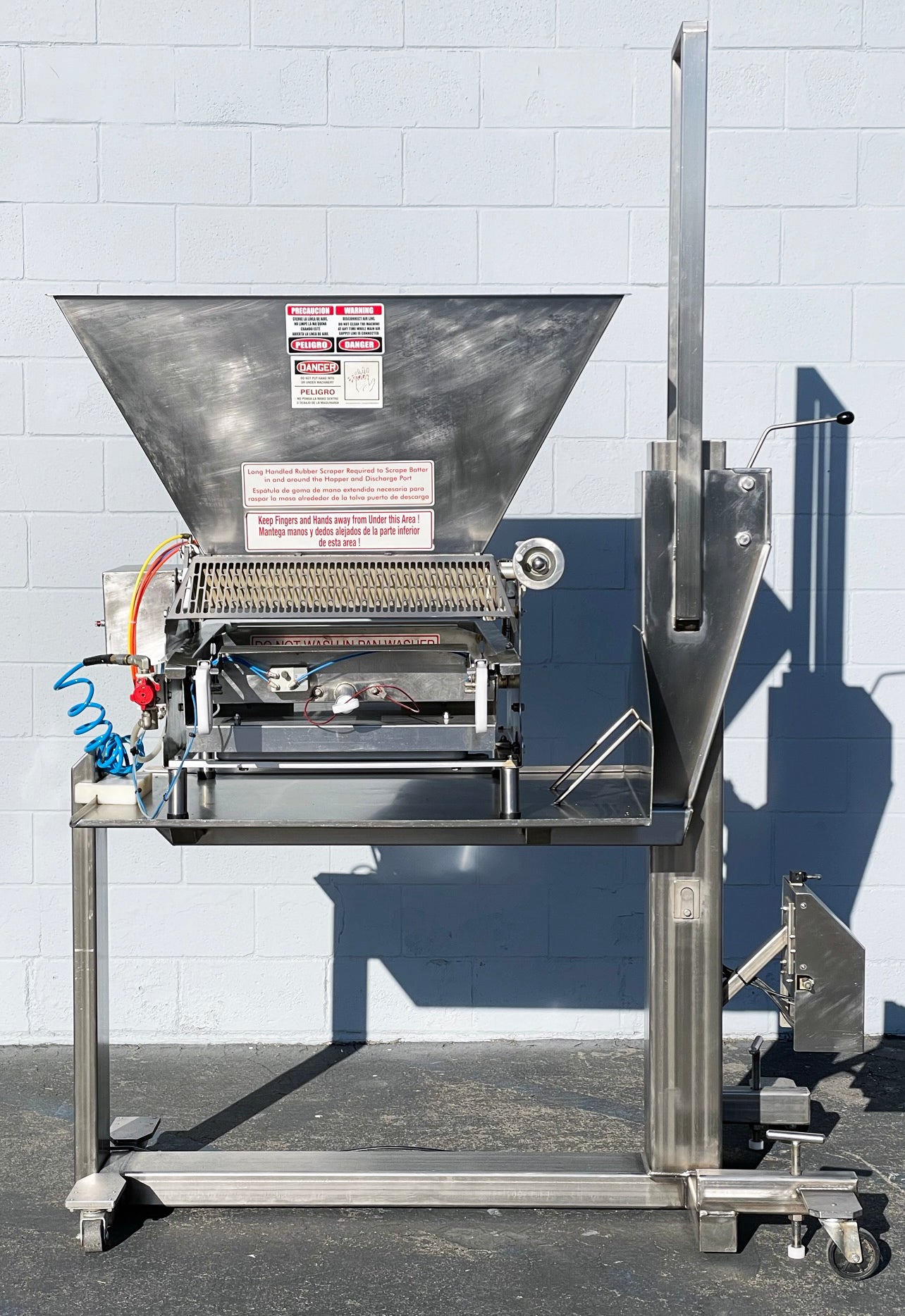 Hinds-Bock (5P-08WT) 5-Piston Tabletop Automatic Bakery Muffin Batter Depositor On Automatic Adjustable Height Stainless Steel Table