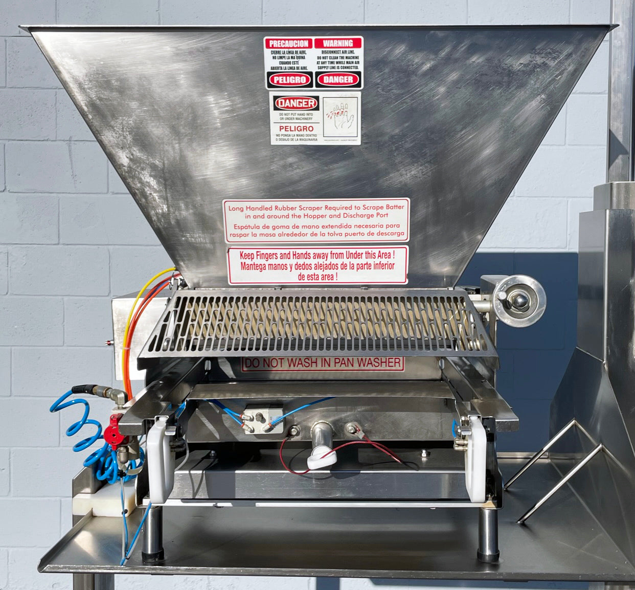 Hinds-Bock (5P-08WT) 5-Piston Tabletop Automatic Bakery Muffin Batter Depositor On Automatic Adjustable Height Stainless Steel Table