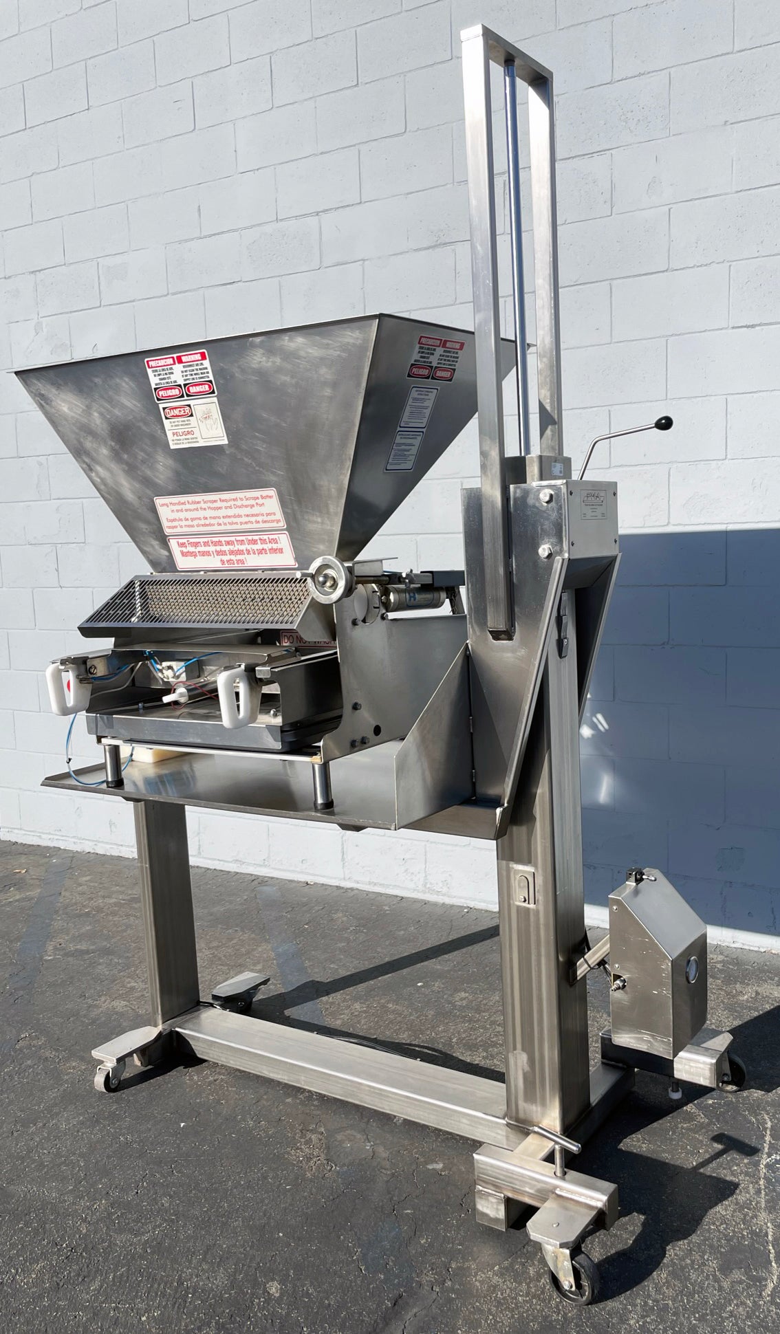 Hinds-Bock (5P-08WT) 5-Piston Tabletop Automatic Bakery Muffin Batter Depositor On Automatic Adjustable Height Stainless Steel Table