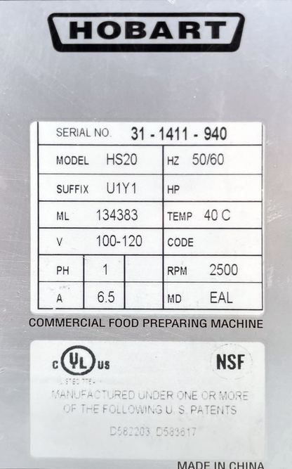 Hobart (HS20) 20 Quart 4 Speed Commercial Bakery Restaurant Dough Food Mixer