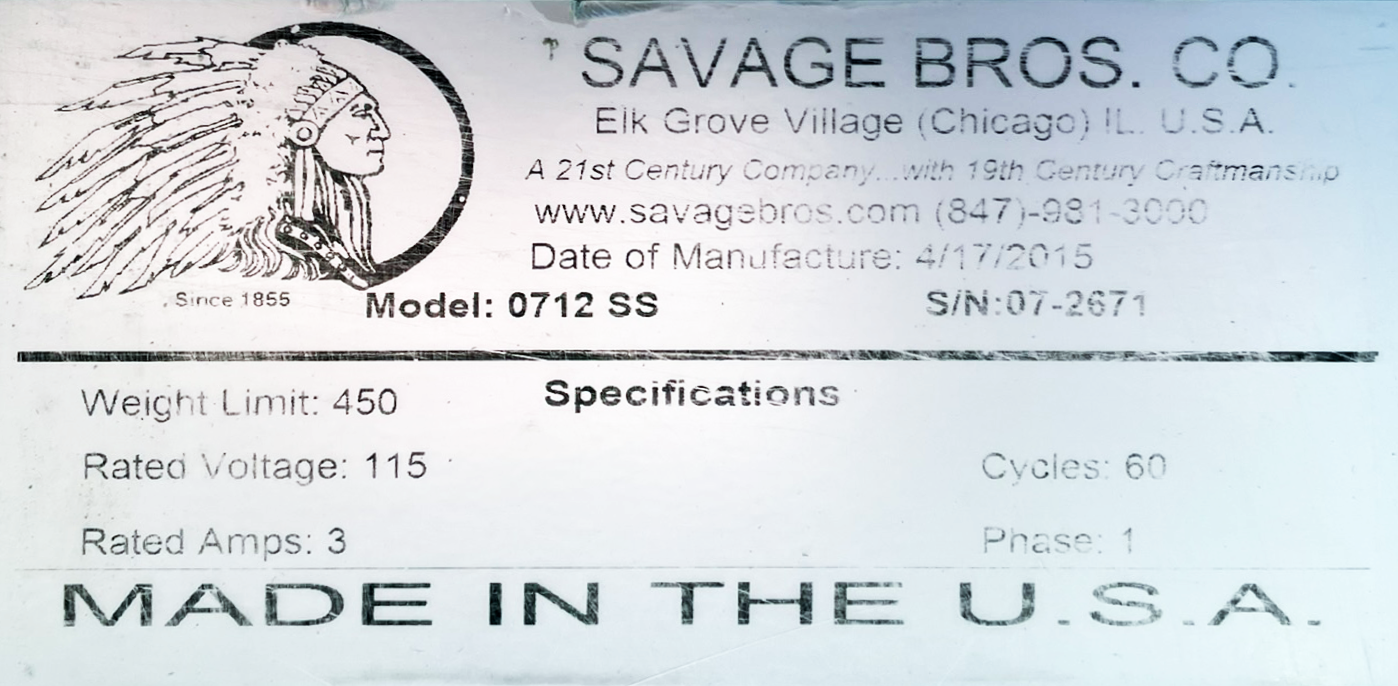 Savage Bros. (0712SS) Stainless Steel Mobile Hydraulic Bakery Kettle & Bowl Lift
